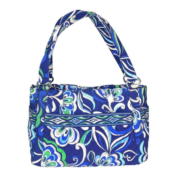 Vera Bradley Mediterranean SATCHEL HANDBAG Purse Blue White Green Floral Swirl - Picture 7 of 7